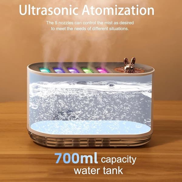 5-dyse kjølig tåke luftfukter med musikksensor og 20-fargers LED-lys diffuser 700ml eterisk olje diffuser automatisk avstengningsfunksjon