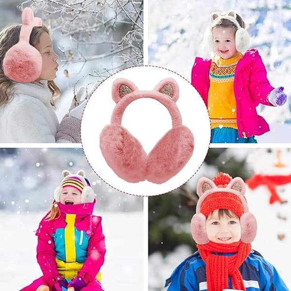 ING Varma Öronmuffar - Ø 13cm Mjuka - Vikbara - Rosa - Fleece Öronmuffar