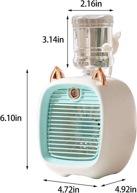 ING 3-i-1 Mini Luftkøler Ventilator – Luftkøler med Forstøver og Natlys, 3 Hastigheder – Luftfugter og LED-lys – Blå