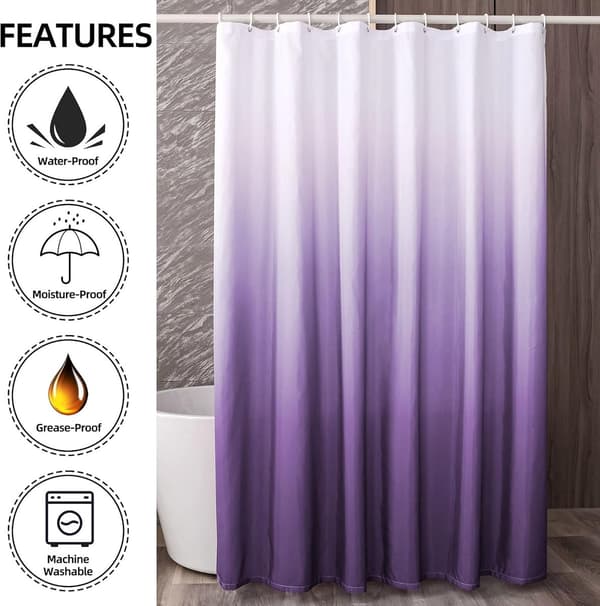 ING Duschdraperi Gradient Duschdraperi Vattentätt Draperi Mögelresistent Duschdraperi Lätt att installera Polyester Med krokar Lila 180*180cm