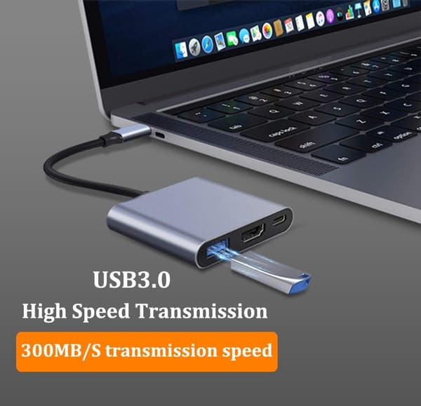 ING 3-i-1 USB-C til HDMI Adapter - USB Dock - 4K HDMI - Multi-Port Adapter - Kompatibel med Android/iOS/Windows