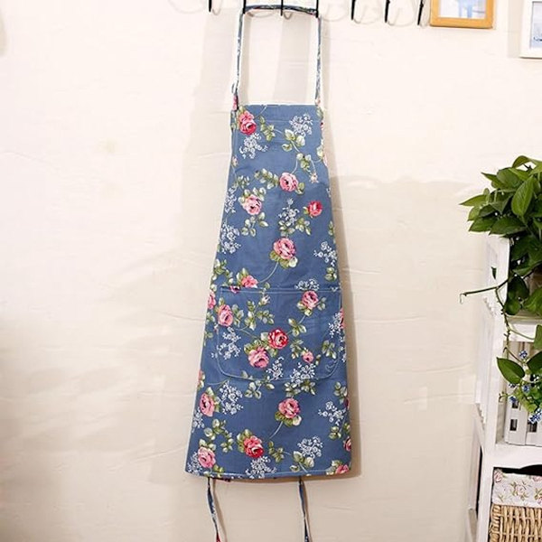 Forkle med rosemønster - Matlagingsforkle for kvinner - Serveringsforkle - 73x85 cm - 2 stk. (Grønn + Blå)
