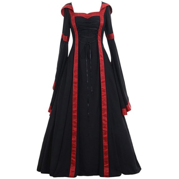 Vintage medeltida golvlängd cosplayklänning för kvinnor black Z black L