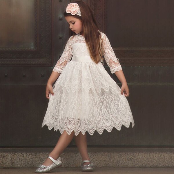 Spesiell prinsessekjole - bursdagsfest temperament jentekjole - S V white 110cm