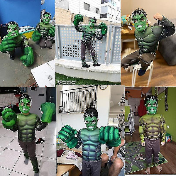 2023 Barn Grön Giant Hero uscle Halloween Kostymer Fancy Pojkar Superhjältar Karneval Cosplay Kläder ask Barn Julklappar mask y mask M