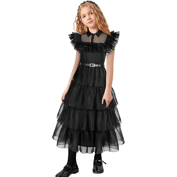 Barn Addams Black Dress Pige Onsdag Halloween Cosplay Kostume Z 140cm