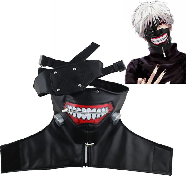 Tokyo Ghoul Kaneki Ken Mask Punk Mask Halloween Masquerade Cosplay rekvisita Gothic Justerbar Dragkedja Mask med avtagbar ögonlapp y
