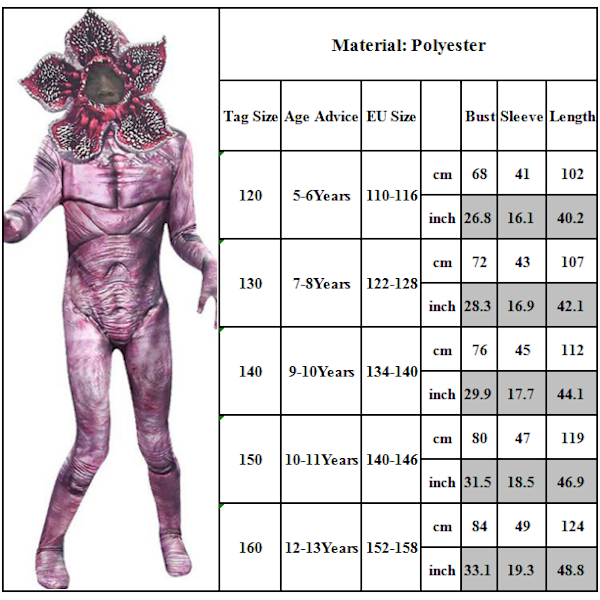 Halloween Skräck Stranger Things Zombie Demon Cosplay Kostym 160CM