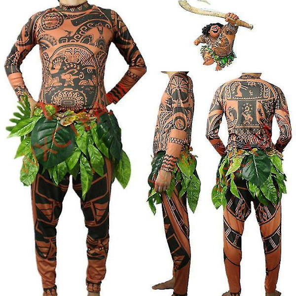 Maui Tattoo T-skjorte/bukse Halloween Voksen Menn Kvinner Cosplay Kostymer Med Blader Dekor Blattern Halloween Voksen Cosplay y Adult mens 2xl