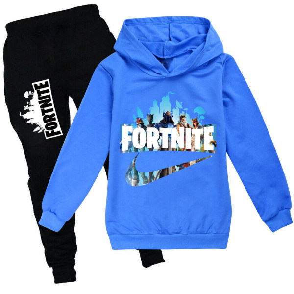 Fortnite träningsoverall Set Hoodie Jumper Topp+byxor Passar sportkläder Yz wathet blue 11-12 years