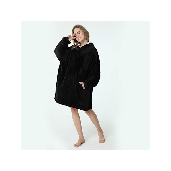 Snuggie Oversized Hoodie Tæppe med Hætte Sort V Black Svart