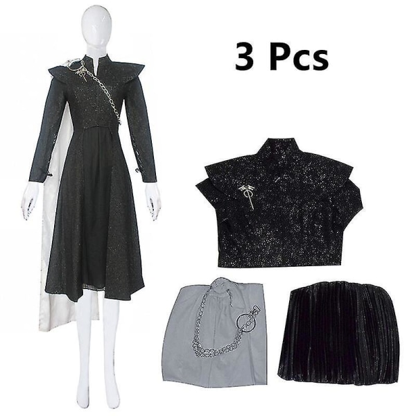 Daenerys Targaryen Dany Cosplay Kostyme Middelalderen Kjole Uniform Svart Outfit Kappe Halloween Festdrakt For Kvinner Aldult V XXL