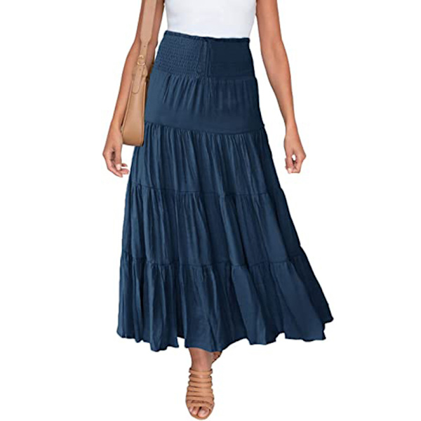 Kvinnor hög midja midikjol volangkjolar Navy Blue Z Navy Blue S
