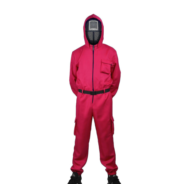 Kid Halloween Squid Game Cosplay Jumpsuit Cosplay set med rund mask L 130-140CM