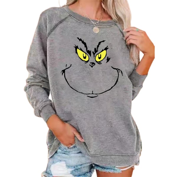 Dam Xmas Grinch tröja Långärmad blus Pullover grey S