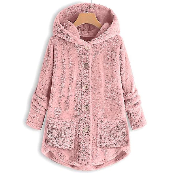 Teddybjørngenser med hette for kvinner Solid Pink y Pink 3XL