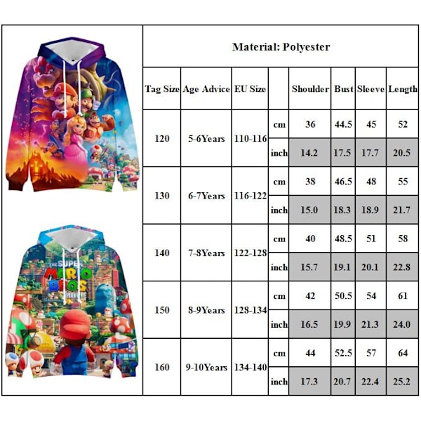 Super Mario Hoodie Coat Kids Casual Sweatshirt Jacka Ytterkläder F V F 150cm