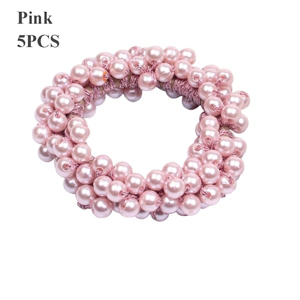 5 stk Elastisk Perle Hårstrik Rep Hårring Hårbånd Hårtilbehør Pink