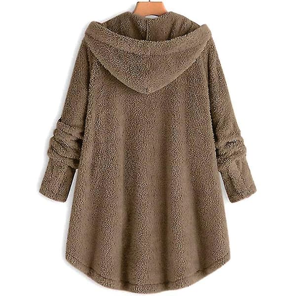 Teddybjørngenser med hette for kvinner Solid Khaki y Khaki 2XL
