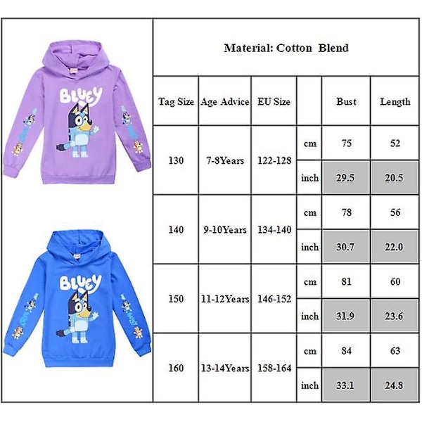 Bingo Bluey Hoodie med tegneserieprint til børn casual trøje Blå V Blue 9-10 Years