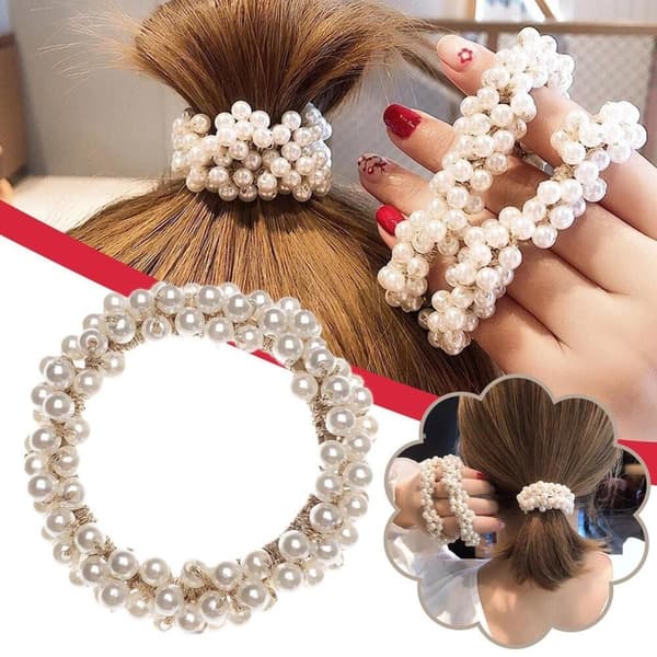 5 Styck Elastisk Pearl Hår Tie Rep Hårring Hårband Hårtillbehör Champagne