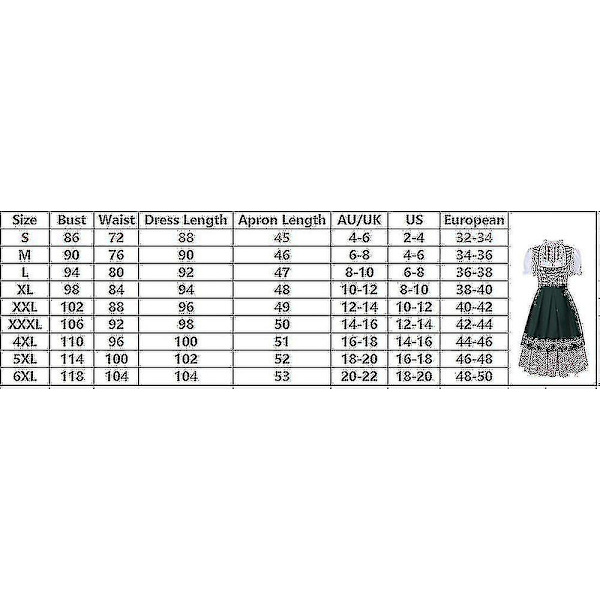 Naisten perinteinen Oktoberfest-asu saksalainen olut Wench Dirndl-mekko essulla Puku Juhlamekko Xs-6xl Plus-koko XXL