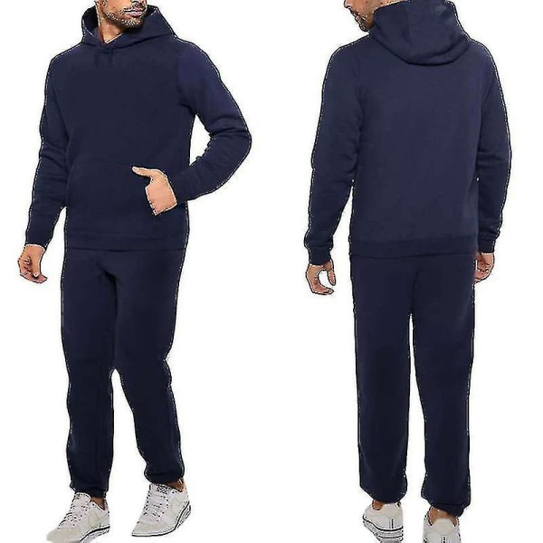 2 delar/ set Fitness träningsoverall för män Casual Sportbyxor Topp Sweatsuit Huvtröja Set #yogu V Blue L