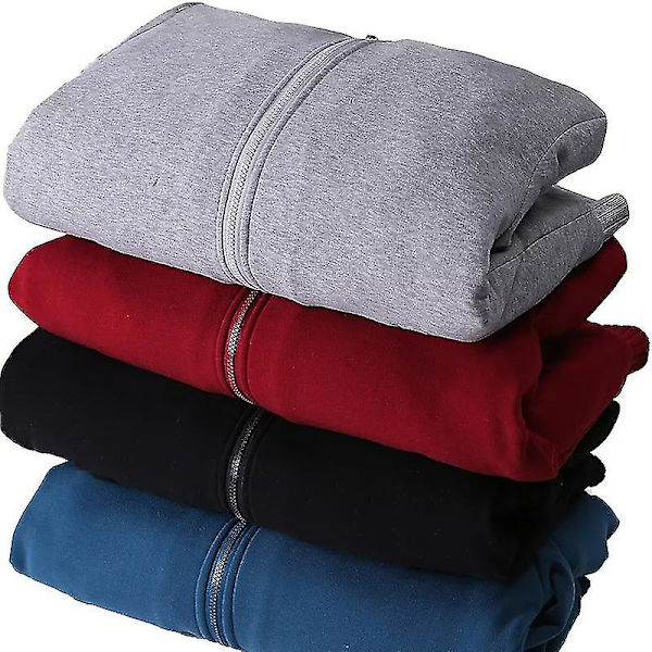 Män Tjock varm fleecepälsfodrad hoodie Zip Up Vinterkappa Jacka Sweatshirt Topp red Z red XL