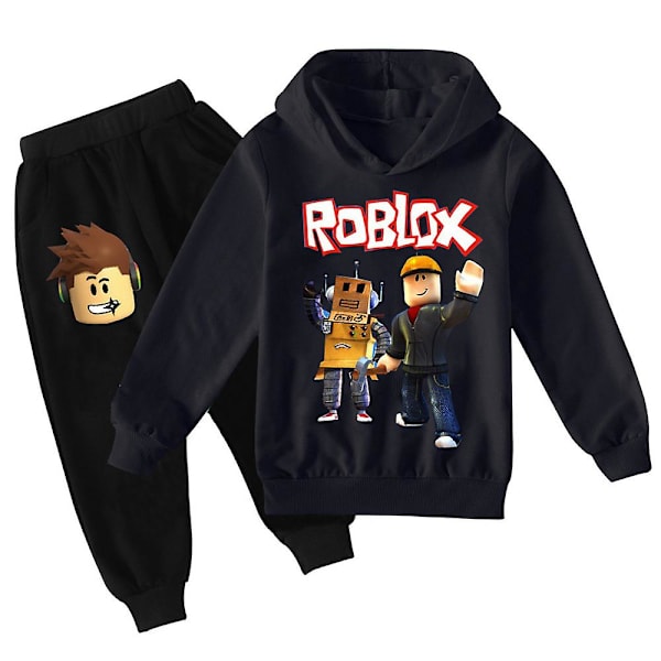 Pojkar Roblox 3d- printed träningsoverall Barn Huvtröja Tröja Träningströjor + joggingbyxor Set Kläder 9-14 år Black Z Black 9-10  Years