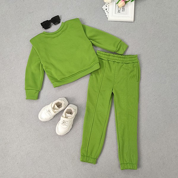Tjejer med fickor 2 delar klädsel Enfärgade Sweatsuits Set V Grön 100cm