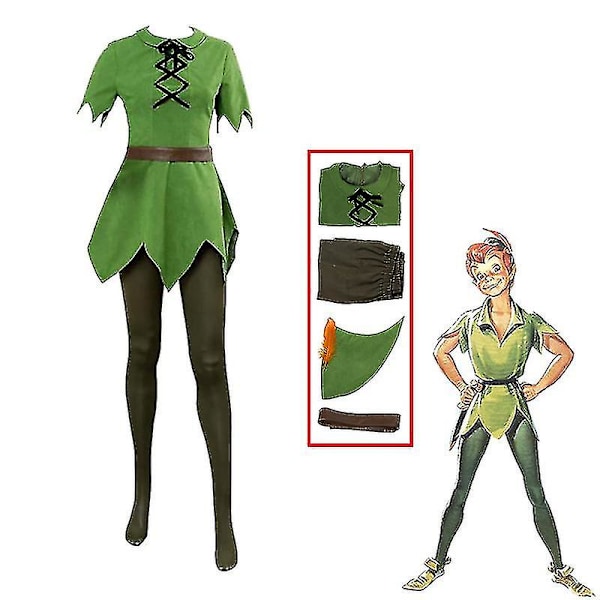 Peter Pan Cosplay Anime-asu, vihreä haltiaunelma, mekkopojat, tytöt, Halloween-karnevaaliasu, hieno puku, miehet - lapsi 150 Z Kid 150 Women