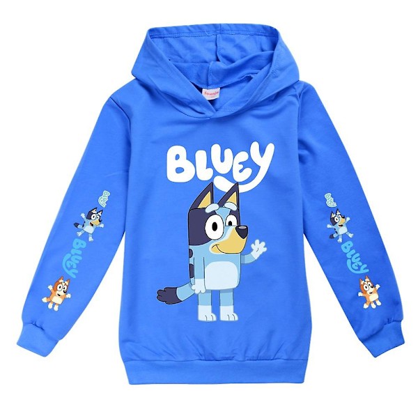 Bingo Bluey Hoodie med tecknad tryck för barn casual tröja Blu V Blue 7-8 Years