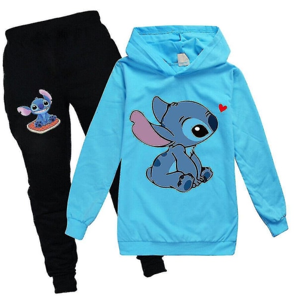 Lilo Stitch træningsdragt 2-delt hættetrøje bukser outfit sæt sportstøj til børn Sky 160cm