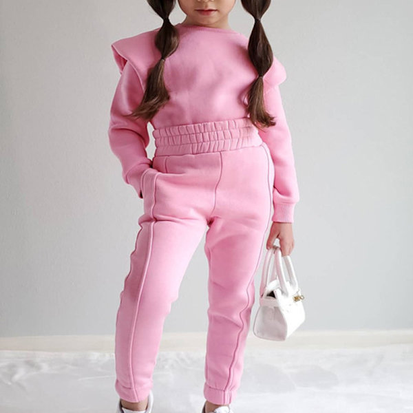 Tjejer med fickor 2 delar klädsel Enfärgade Sweatsuits Set V Khaki 90cm