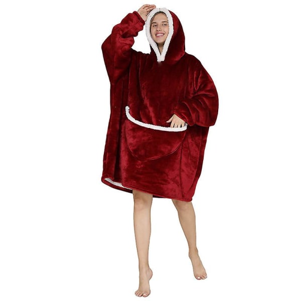 Hoodie Oversized filt Sherpa Fleece Ultra Giant Comfy Huvtröja Ny vuxen ~ V Wine Red