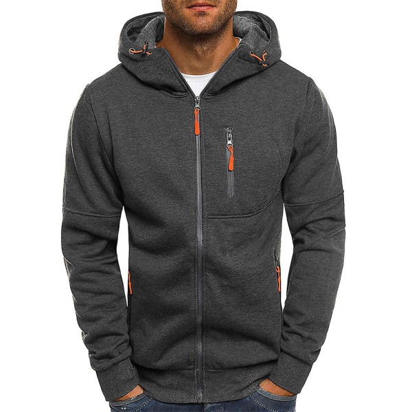 Män Zip Träningsjacka Gym Hooded Långärmad Sweatshirt Gym Top Höst Vinterkappa Dark Gray XL