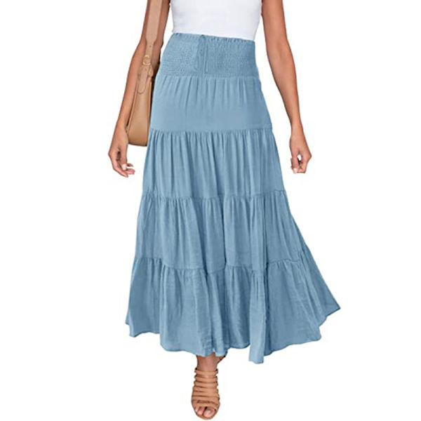 Kvinnor hög midja midikjol volangkjolar Light Blue Z Light Blue M