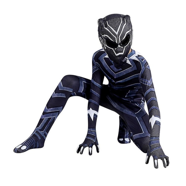 Halloween Børne Drenge Black Panther 2 Cosplay Kostume Superhelt Fancy Dress 3d Jumpsuit Body H y 7-8 Years