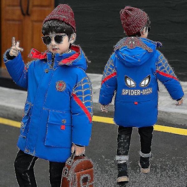 Barn Pojkar Spiderman Huvjacka Vinterkappa Parka Ytterkläder blue 140cm (8-9years)