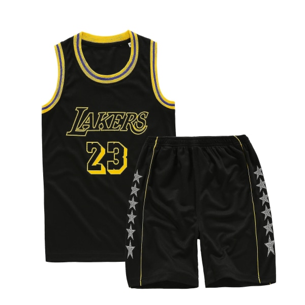 Lakers #23 Lebron James Jersey No.23 Basket Uniform Set Barn Black y Black 2XS (95-110cm)