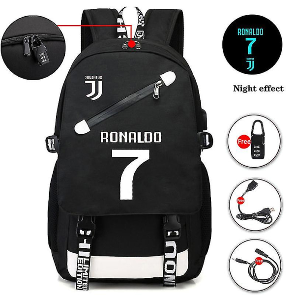Ronaldo USB Ryggsekk Skoleveske For Tenåring Fotball Ryggsekk V