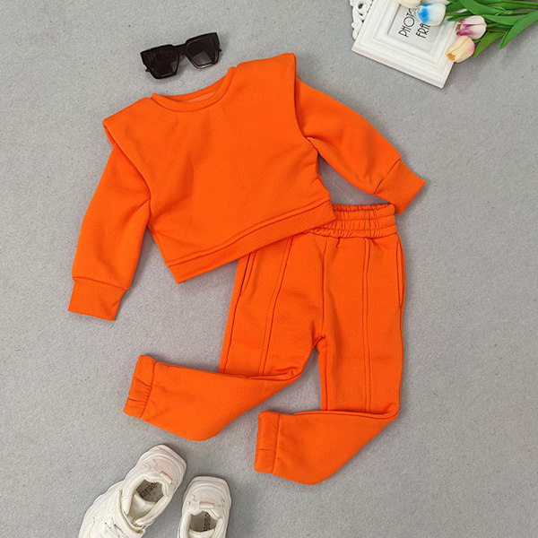 Tjejer med fickor 2 delar klädsel Enfärgade Sweatsuits Set V Orange 130cm