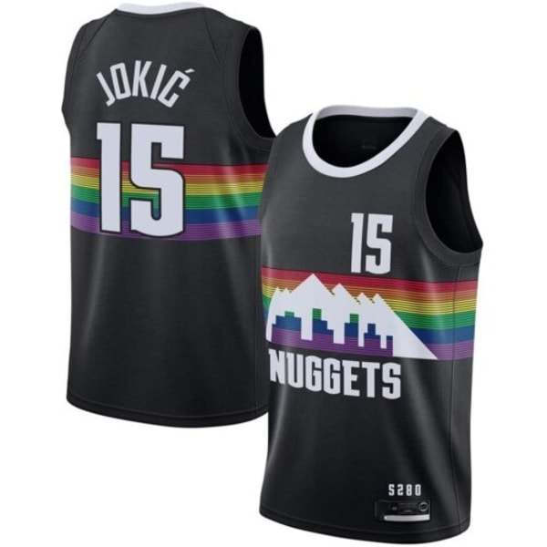 Baskettröja för herrar JOKIC 15# MURRAY 27# PORTER JR. 1# vuxen Mode Top tee Sport T-shirts V black #15 A 2XL