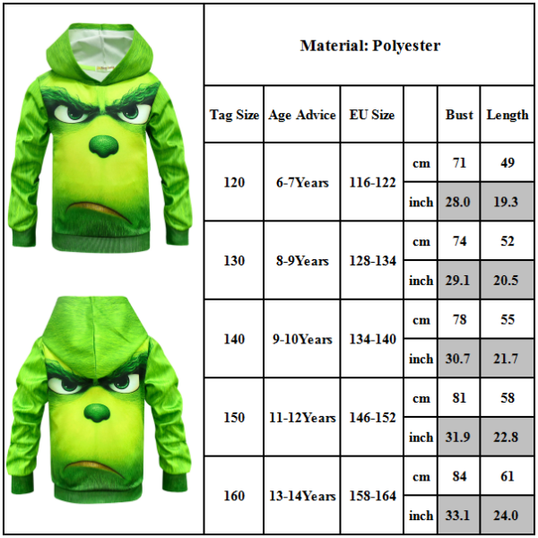 Grinch Print Sweatshirts Børnejultrøjer til børn 130cm