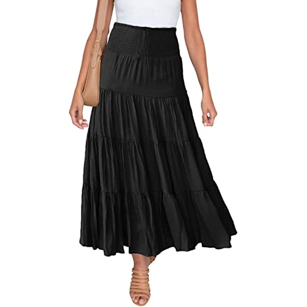 Kvinnor hög midja midikjol volangkjolar Black Z Black L