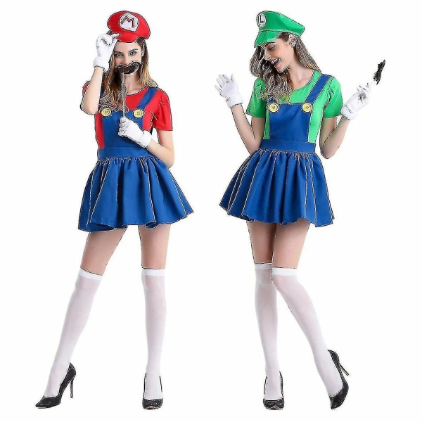 Szmx-kvinnor Mario och Luigi Cosplay kostym Green XXL