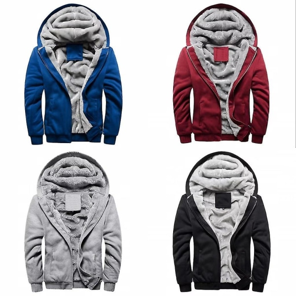 Män Tjock varm fleecepälsfodrad hoodie Zip Up Vinterkappa Jacka Sweatshirt Topp red Z red 2XL