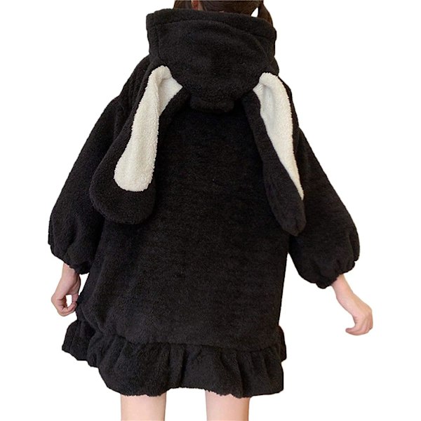 Damer Sød Bunny Ear Hoodie Fuzzy Fluffy Kanin Sweater Sweatshirt Pullover Toppe Langærmet Kawaii Jakke Frakker sort XL black xl
