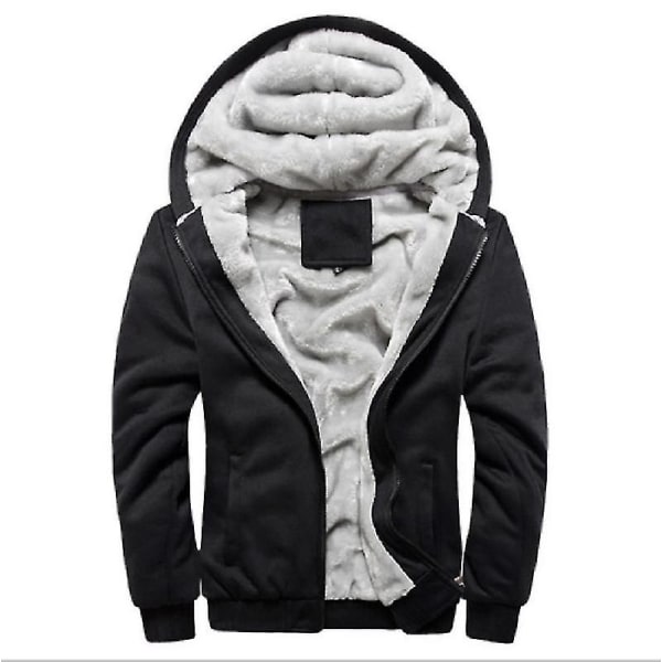 Män Tjock varm fleecepälsfodrad hoodie Zip Up Vinterkappa Jacka Sweatshirt Topp black Z black XL