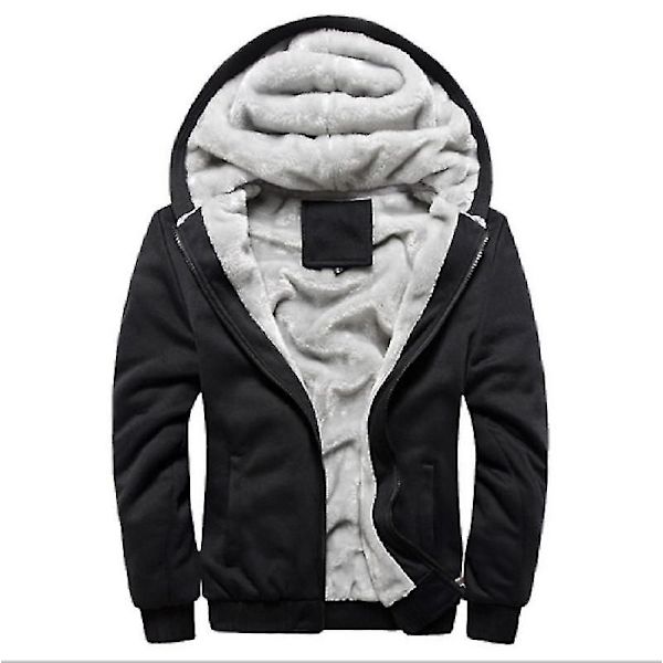 Mænd Tyk varm fleeceforet hættetrøje Zip Up Vinterfrakke Jakke Sweatshirt Top sort Z black L